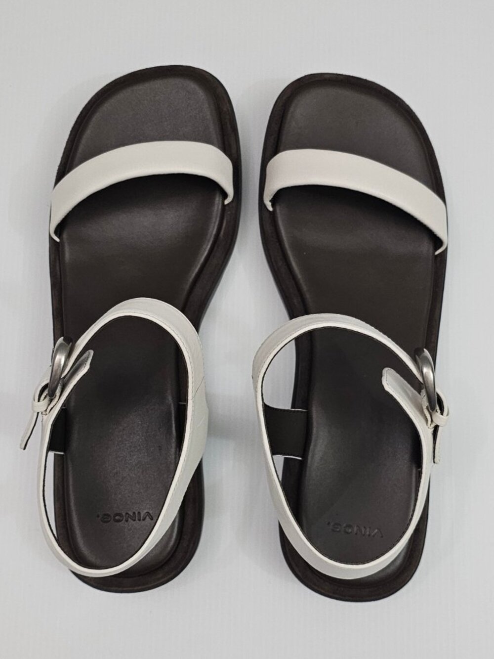 Vince Heloise Platform Sandal Womens 11 White Brown Leather Ankle Strap Lug Sole - Picture 9 of 14